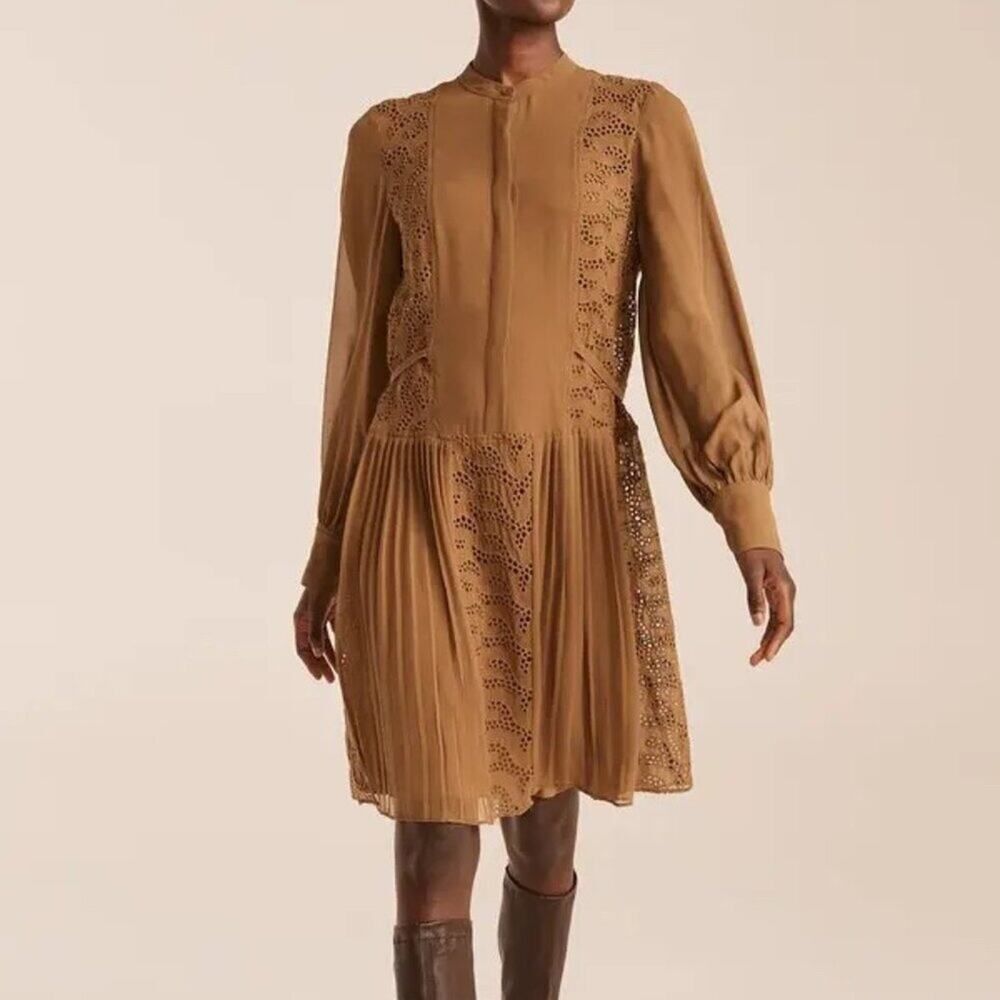 Rebecca Taylor Sarafina Tan Eyelet Embroidered Dress Size 6 NWT — Romantic